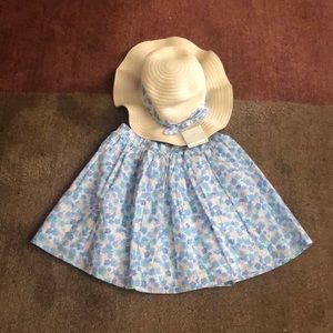 Max Studios kids girl’s floral skirt with floppy sun woven hat size 10/12
